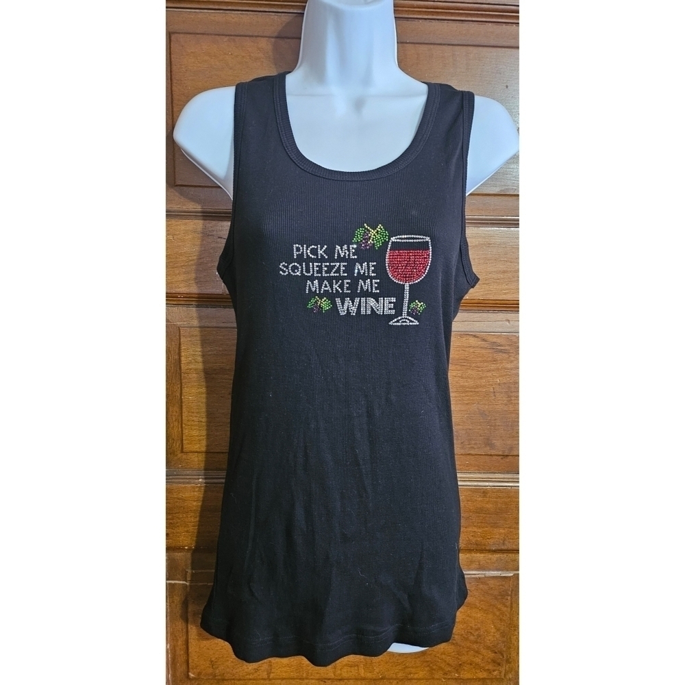 Wine Black Ribbed Rhinestone Tank Top - Picture 2 of 8